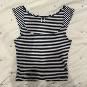 Striped navy and white crop top